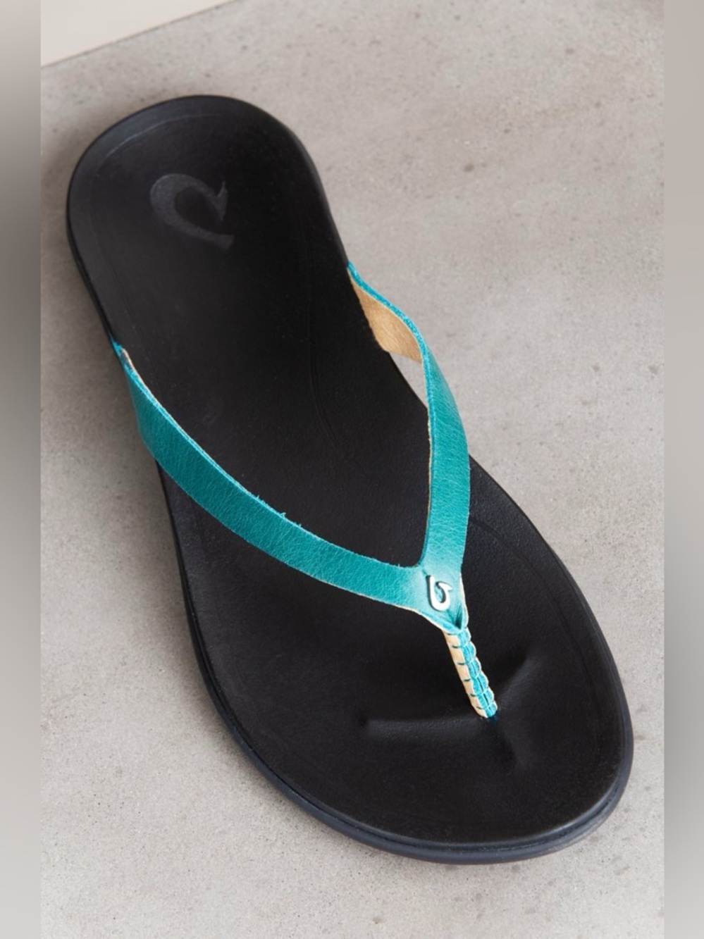 Olukai Ho’Opio Leather Sandal Flip Flop Arch Support Women 9 Black/Teal